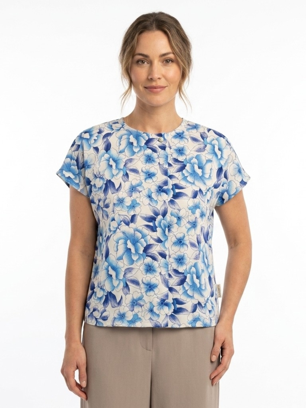 Vintage Sophisticates by Jonathan Martin 100% Silk Floral Blouse Size M Blue